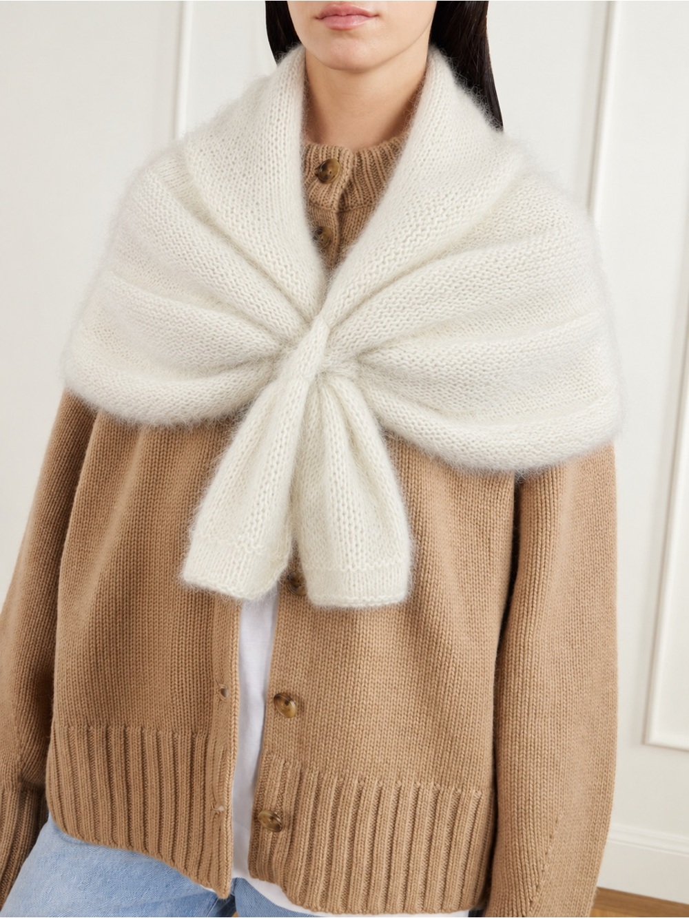 Vintage Saks Fifth Avenue 1950s Angora Ivory Capelet Shawl Wrap Scarf